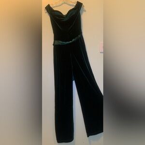 Luxurious Dark Green Velvet Jumpsuit